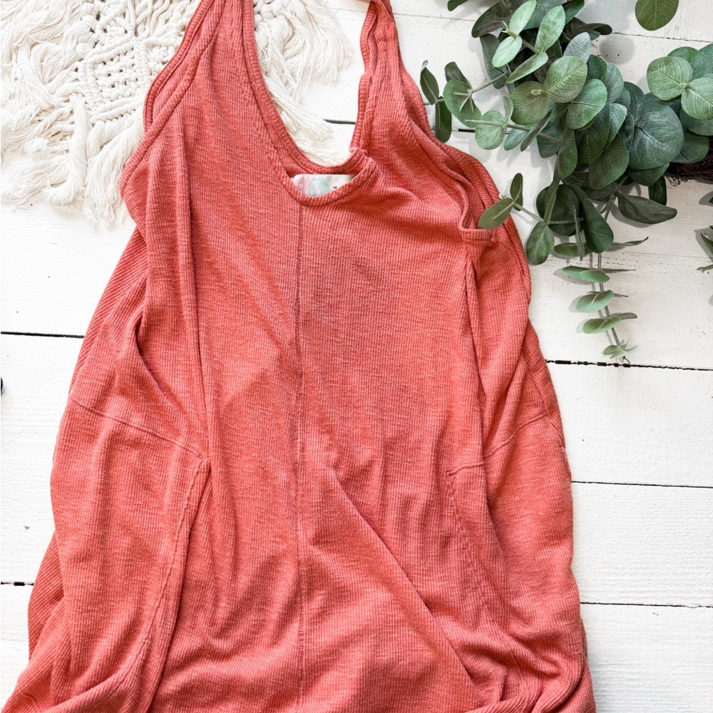 Free People Coral Ribbed Mini Dress